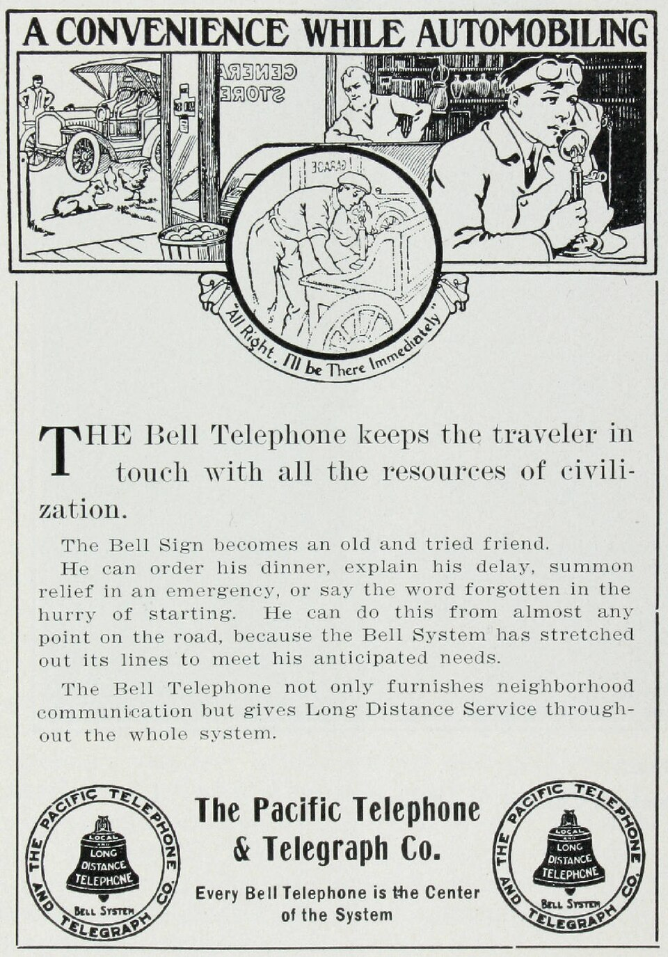 1911 Bell Telephone advertisement promoting telephone access while traveling